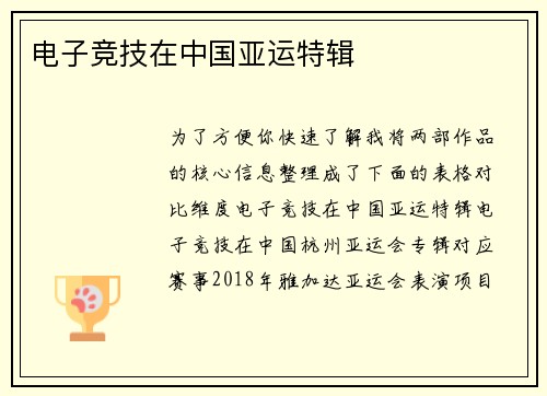 电子竞技在中国亚运特辑